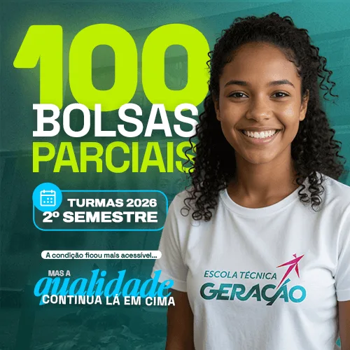 100 bolsas parciais Cursos Técnicos
