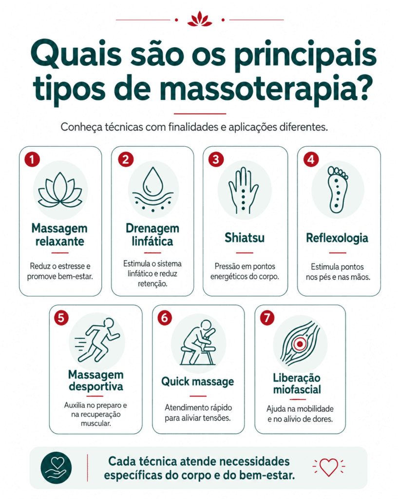 quais são os principais tipos de massagens na massoterapia?