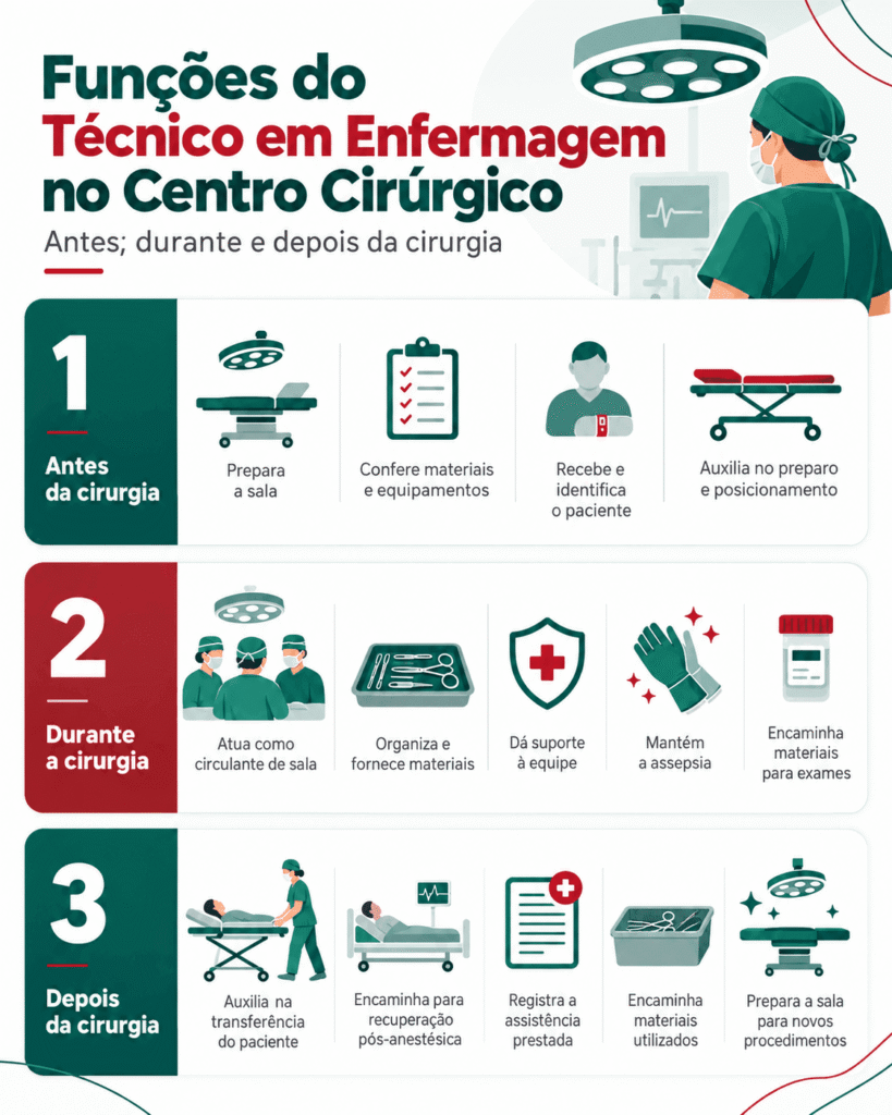 Quais são as funções do Técnico em Enfermagem no Centro Cirúrgico?